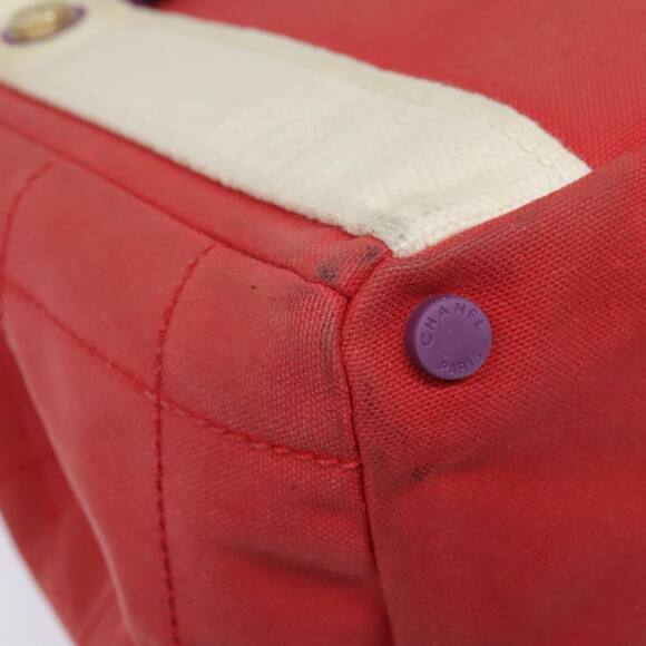 CHANEL Choco Bar Tote Bag Canvas Red Gold CC - Picture 16 of 16